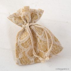 Bolsa burlap con blonda marfil 10x12,5cm. min.24