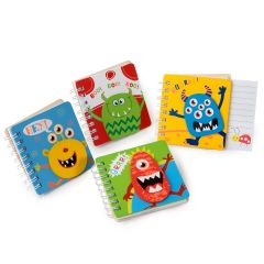 Libreta monstruos tapas madera 4stdo.8,5x8cm.min.4
