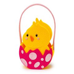 Cesto pollito pascua cascarón rosa 11x6x16cm. con asa