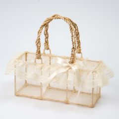 Cesta rafia natural adornada con puntilla 20x20(asas)7,5cm.