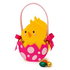 Cesto pollito cascarón rosa 12 huevos praliné