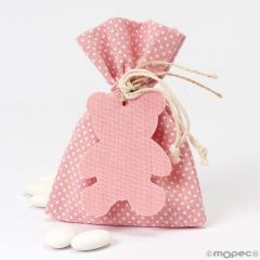 Bolsa topos rosa . con colgante oso 5 peladillas choc
