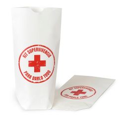Bolsa papel blanco Kit Supervivencia. Disponible en varios idiomas