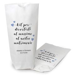 Bolsa papel blanco Kit per Divertirsi ... 12x21x5cm., min.25