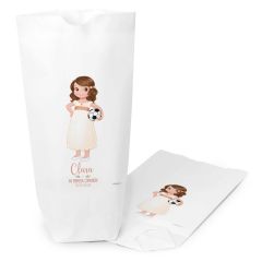 Bolsa papel blanco niña comunión pelota 12x21X5cm.,min.25