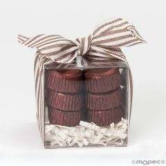 Cajita lazo rayas marrón 12 bombones
