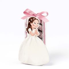 Estuche 12 bombon Niña comunión vestido largo corona flores*