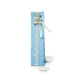 Caja estrellas azul broche osito strass 3 peladillas choc
