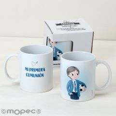 Taza cerámica niño Comunión con pelota en caja regalo