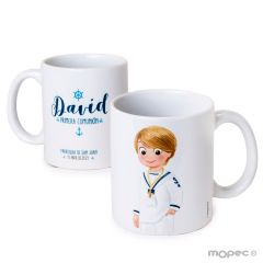 Taza cerámica Comunión marinero mano en bolsillo caja regalo personalizable 