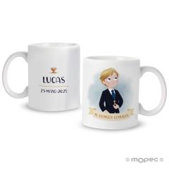 Taza cerámica Primera Comunión niño pantalón corto disponible en varios idiomas
