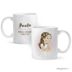 Taza cerámica Primera Comunión niña vestido largo y corona · Disponible en otros idiomas 