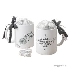 Taza cerámica música en el aire con caja regalo 6 bombones