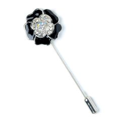 Alfiler metálico flor negra diamantes PRECIO GOLOSO , min.12