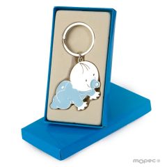 Llavero bebé Pit azul gateando con caja regalo azul