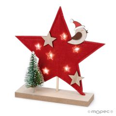 Estrella de fieltro 20cm. con base madera 6 LEDS