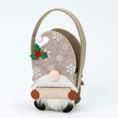 Cesto fieltro Gnomo beige 19cm.(asas) letrero Christmas