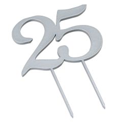 Cake topper de madera, 25 color plata 12x17cm.