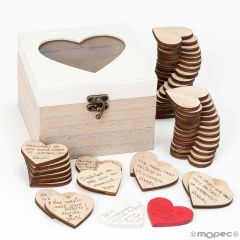 Caja madera personalizable con 48 corazones para firmas 