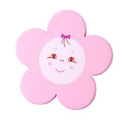 Imán madera flor color rosa, 8cm.,min.3