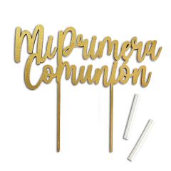 Cake topper madera Mi Primera Comunión 18x16x0,5cm.