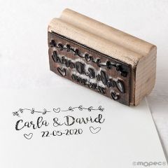 Sello personalizado rect.guirnalda corazones 5,5x3cm.