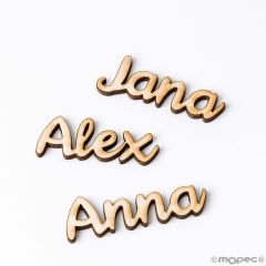 Nombre madera relieve pequeño 1,2 cm alto , min 12