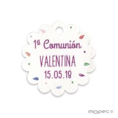 Tarjeta flor y hojitas de colores 3cm.(preciox54u)min54