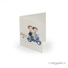 Tarjeta librito Pop & Fun boys en moto azul, preciox100uds