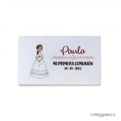 Tarj. precortadas niña Comunión con rosario 30xhj.,min.5