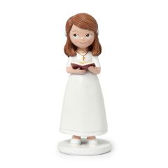 Figura pastel Comunión niña vestido blanco y biblia 13cm.