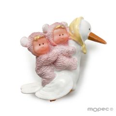 Bebés gemelas imán niña en cigueña 6cm, min.12