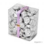 Torinos de chocolate con leche en caja transparente de  850gr . Disponible en varios colores