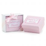 Caja mis 1os. zapatos vichy rosa con caja regalo y lazo