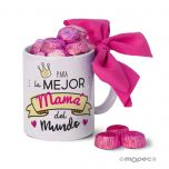 Taza cerámica mejor Mamá  en caja regalo 6 bombones