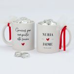 Taza cerámica Gracias por compartir con 6 bombones decorada  en caja regalo