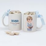 Taza Comunión niño chaleco y Biblia 7 caramelos caja regalo