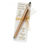 Punto libro 50 años juntos y rotulador dorado soporte móvil