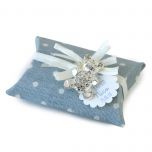 Broche osito strass estuche tela azul topos 5 pelad. choc.
