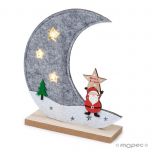Luna de fieltro 3LEDS con base madera 17cm.