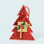 Árbol lentejuelas rojas y acebo con napolitana, para colgar