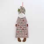 Calendario adviento fieltro 84cm. Gnomo beige 24 minifruits
