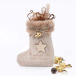 Calcetín beige Merry Christmas estrella cascabeles 5 crokis