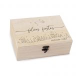 Cofre madera Felices Fiestas casitas personalizado 23x17cm