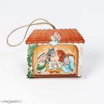 Colgante de madera dibujo pesebre para árbol de Navidad