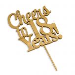 Cake topper Cheers to 18 years en color dorado 20cm.
