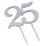 Cake topper de madera, 25 color plata 12x17cm.