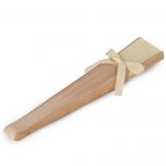 Abanico madera madera natural y tela marfil 23cm.adornado