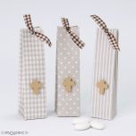 Cajita  topos rayas cuadros marrón cruz madera. 3 peladillas