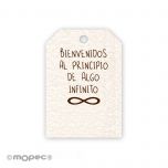 Tarjeta blanca símbolo infinito 2,7X4cm. (preciox50u.)min.50